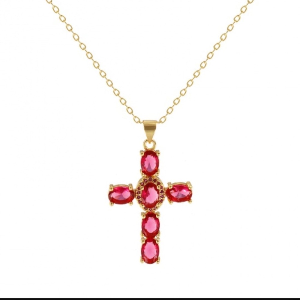 18K Real Gold Plated Link Cable Chain Cross Pendant Charm Necklace